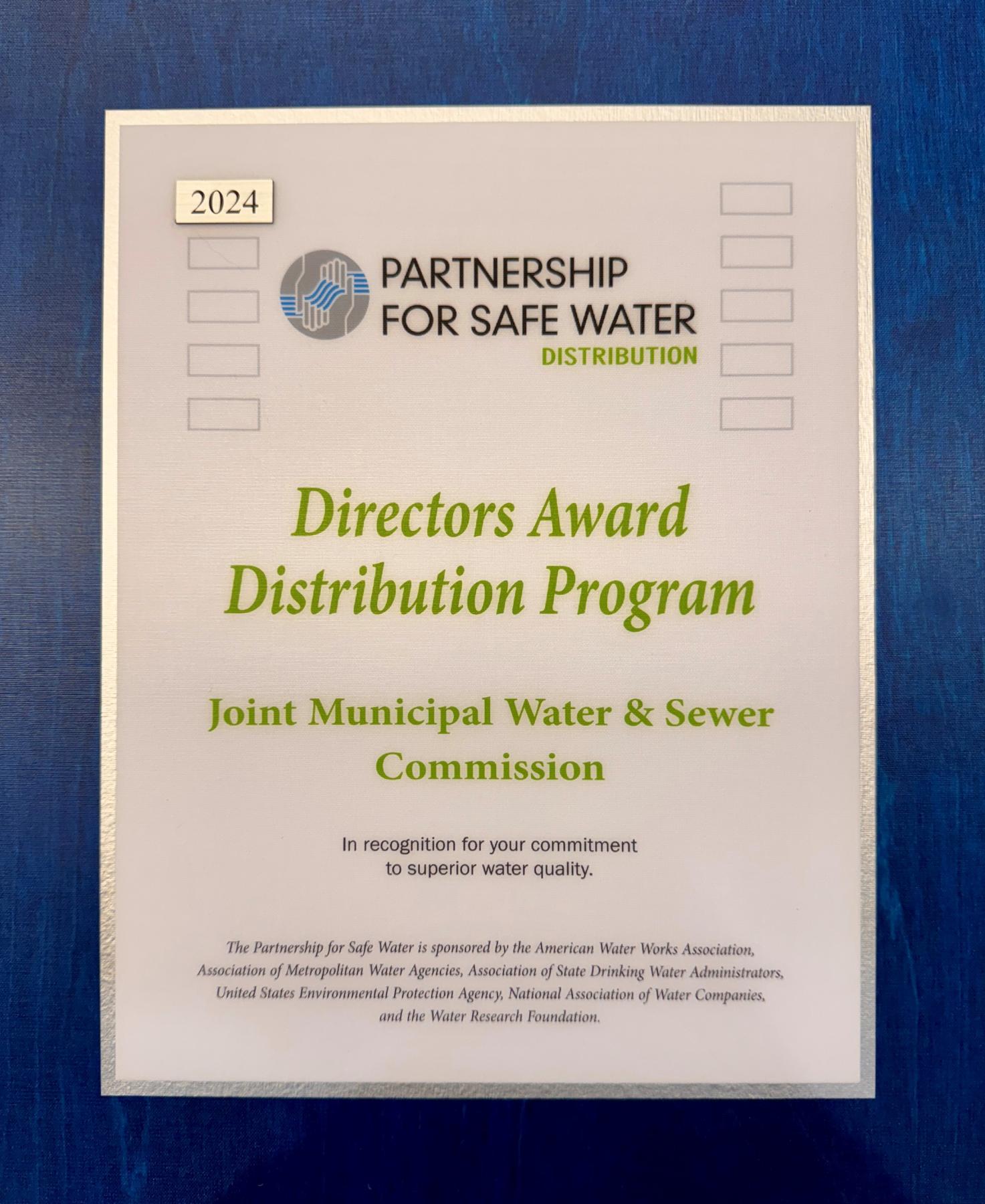 2024 Partnership for Safe Water Plaque